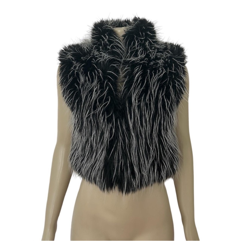 bebe Black and Gray Faux Fur Vest